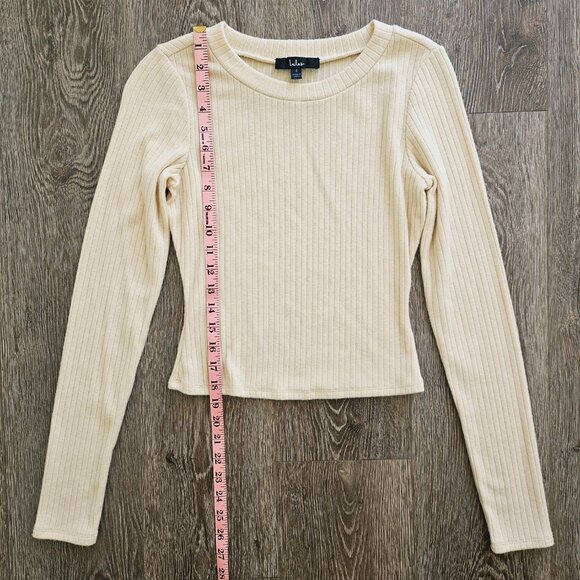 Lulus Ribbed Knit Crop Top Beige Long Sleeve Sweater Size S NWOT - Picture 5 of 7